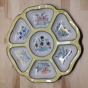 Lars Syberg 13" Danish Pottery Divided Serving Dish Hand Painted Flowers Denmark